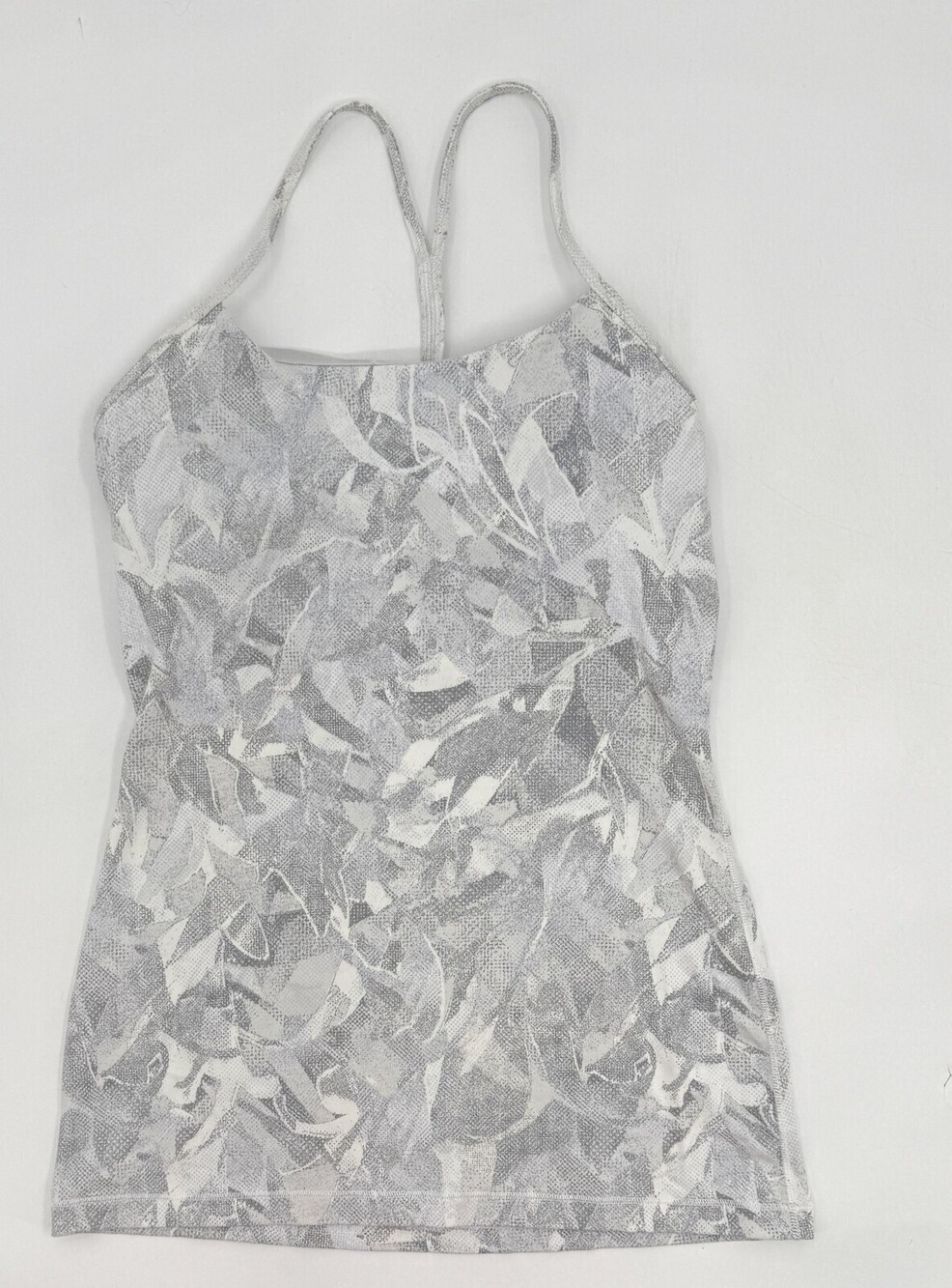 Lululemon Tank Top Womens 6 Gray White Power Y Built In Bra Yoga Athletic Y-Back